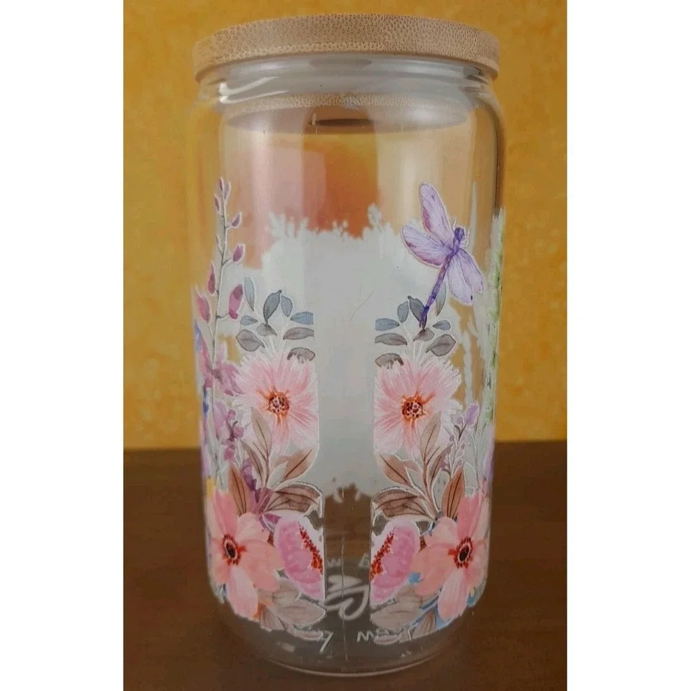 Midland Brown Cow With Wildflowers 12oz Frosted Glass Tumbler With Straw‎
